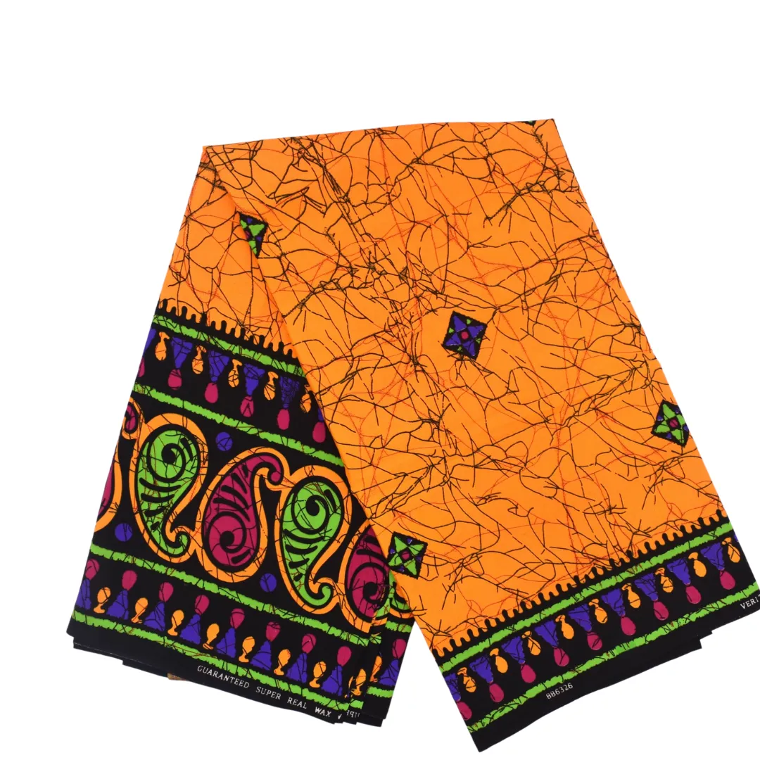 Batik Fabric in African Print, Bright and Playful Orange - CA158