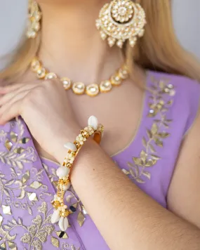 Beautiful Golden Bangle With White Peral