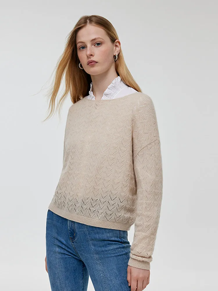 Beige Cashmere Sequins Women Sweater