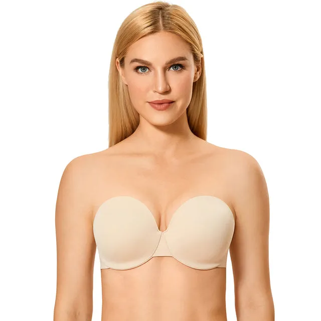 Beige Plus Size Padded Underwire Anti-slip Strapless Bra for Women