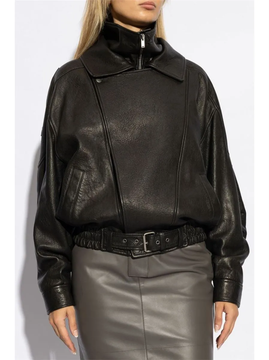 BELTED LEATHER JACKET