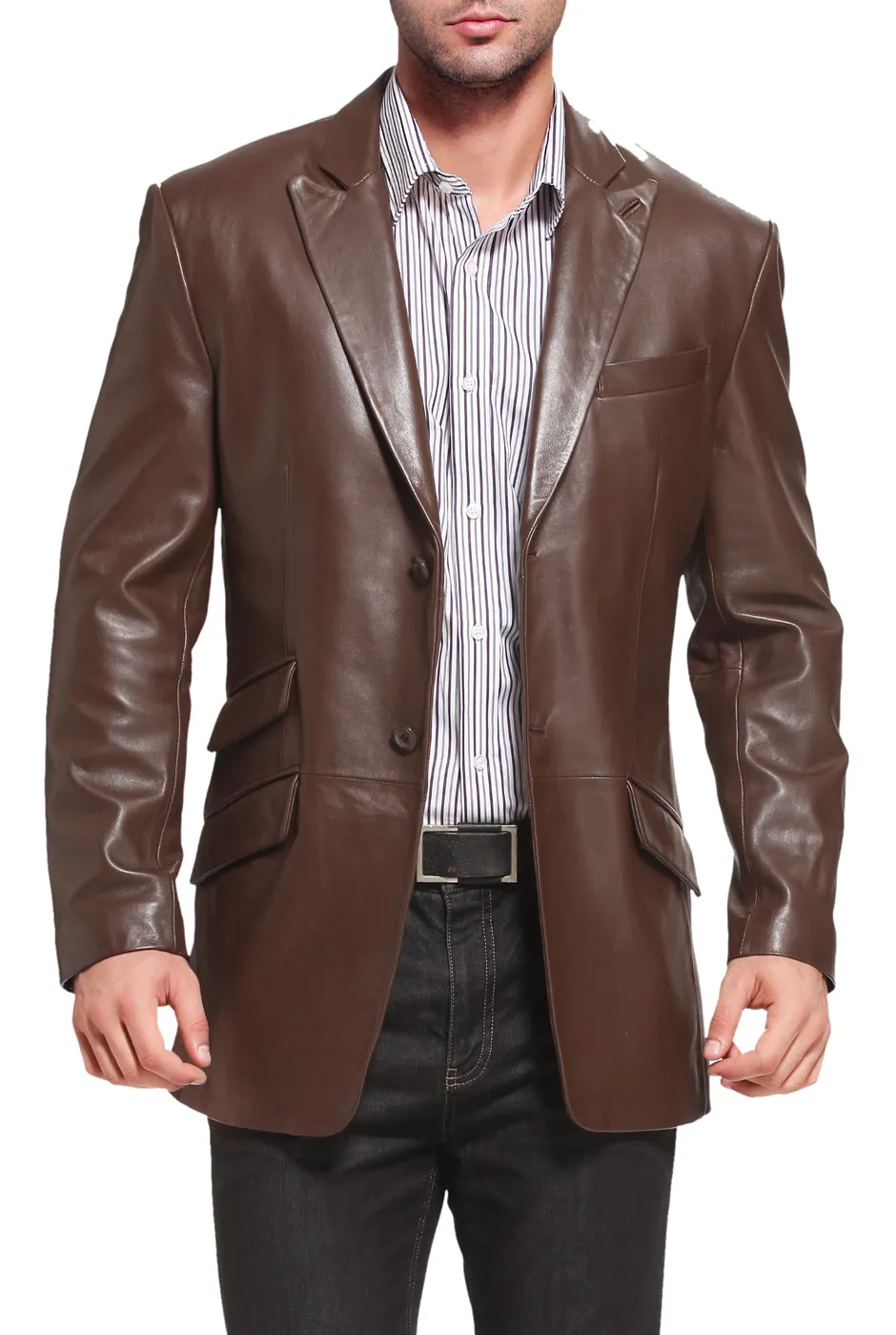 BGSD Men Noah Two-Button Lambskin Leather Blazer