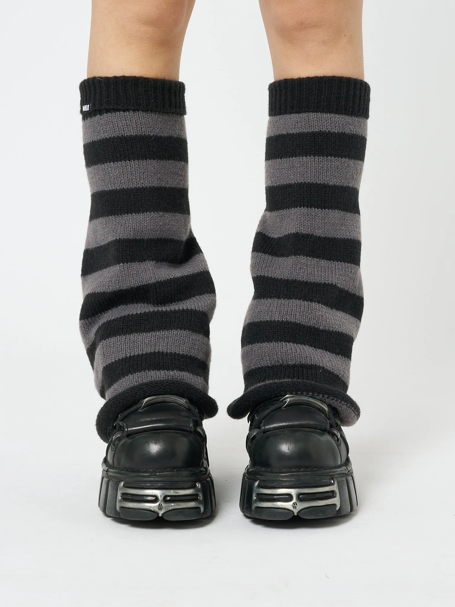 Black & Grey Striped Flare Leg Warmers