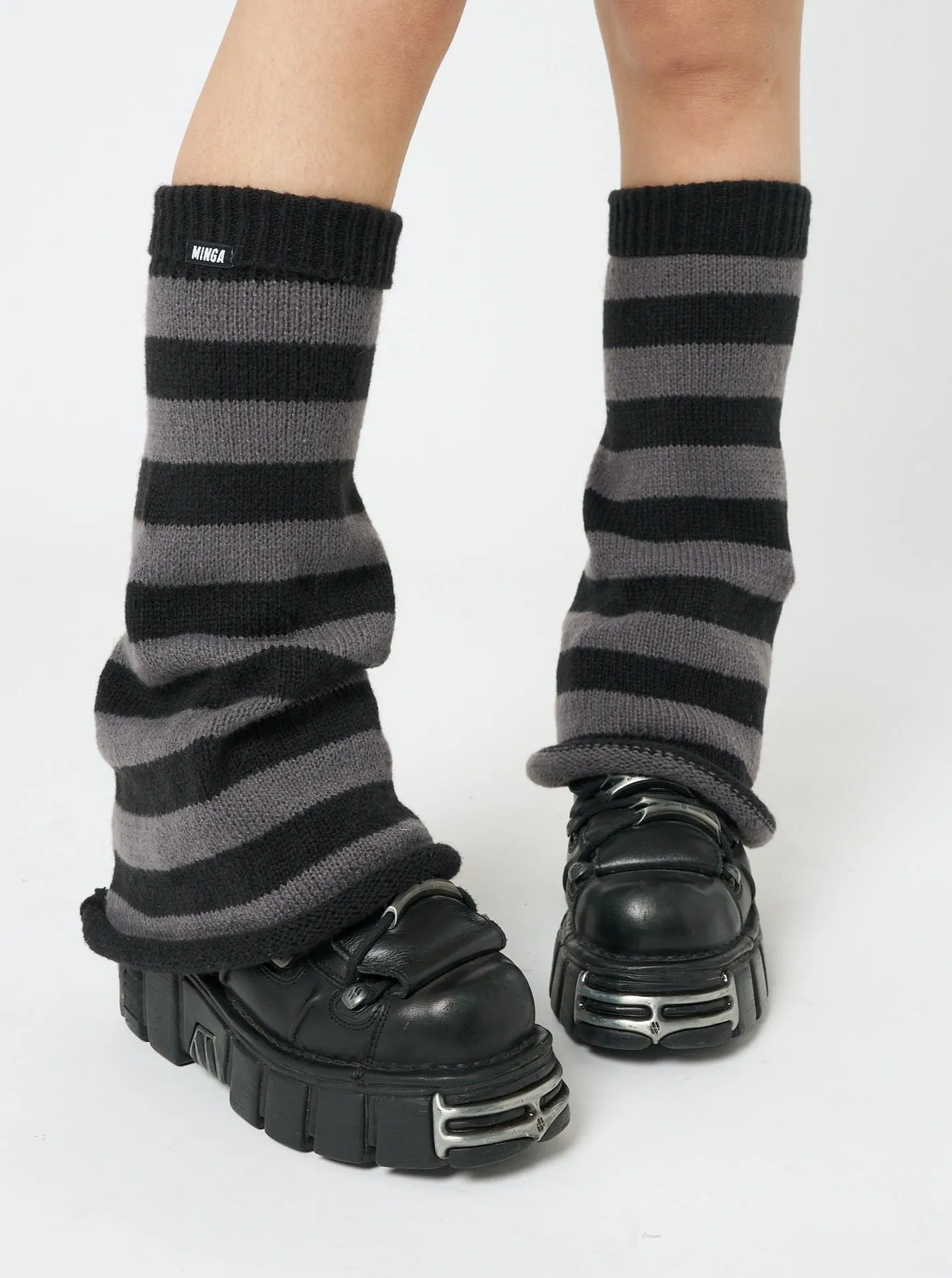 Black & Grey Striped Flare Leg Warmers