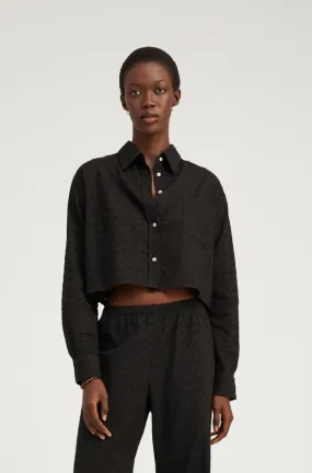 Black Eyelet Cropped Button Down