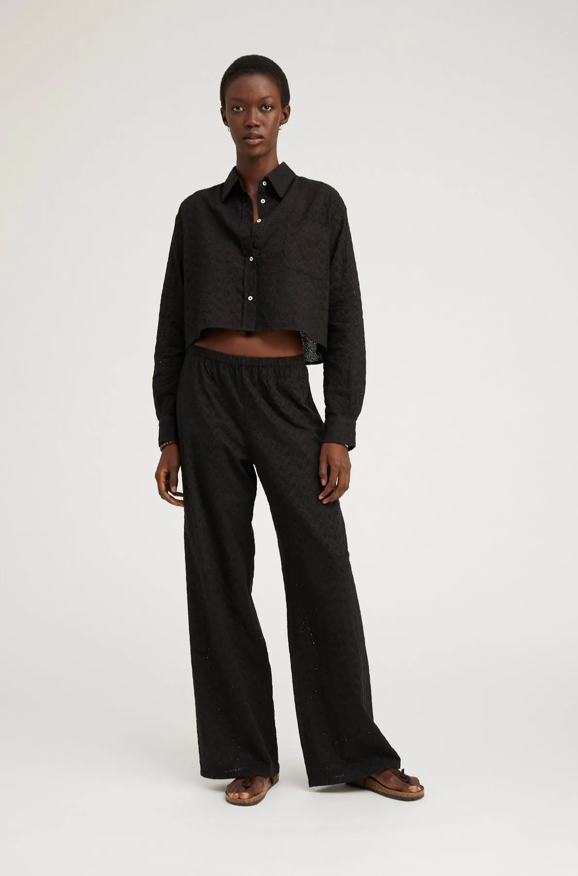 Black Eyelet Easy Pants