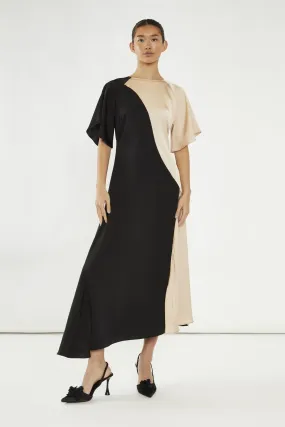 Black-Nude Flared Maxi-Dress