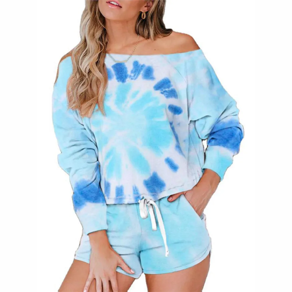 Bleach Tie Dye Two Piece Lounge Set Sweatsuit Shorts Set