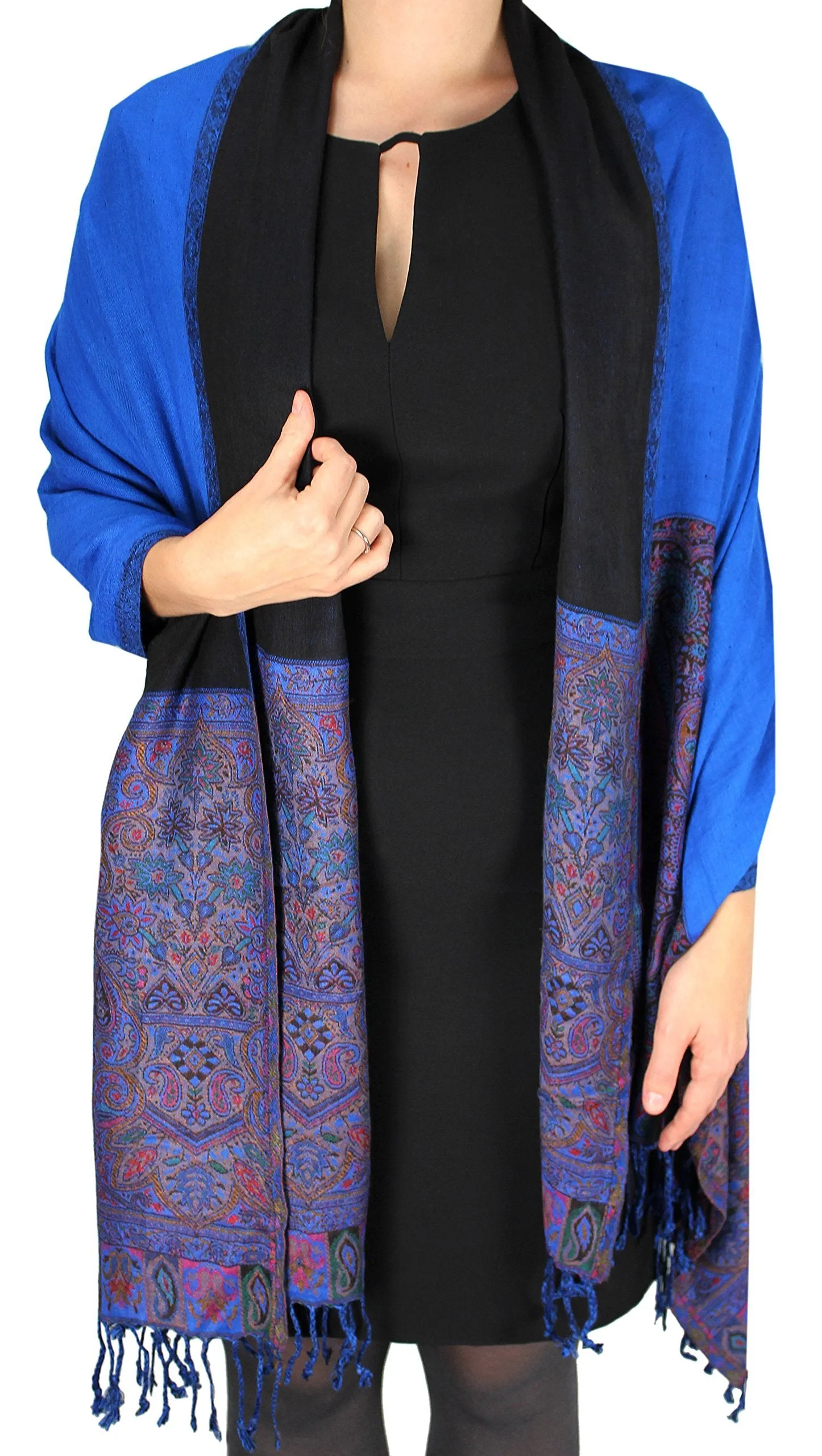 Blue Boho Paisley Reversible Double Layer Vibrant Wrap Shawl Scarf