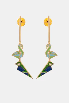 Blue Swan And Parrot Shape Hanging Earrings