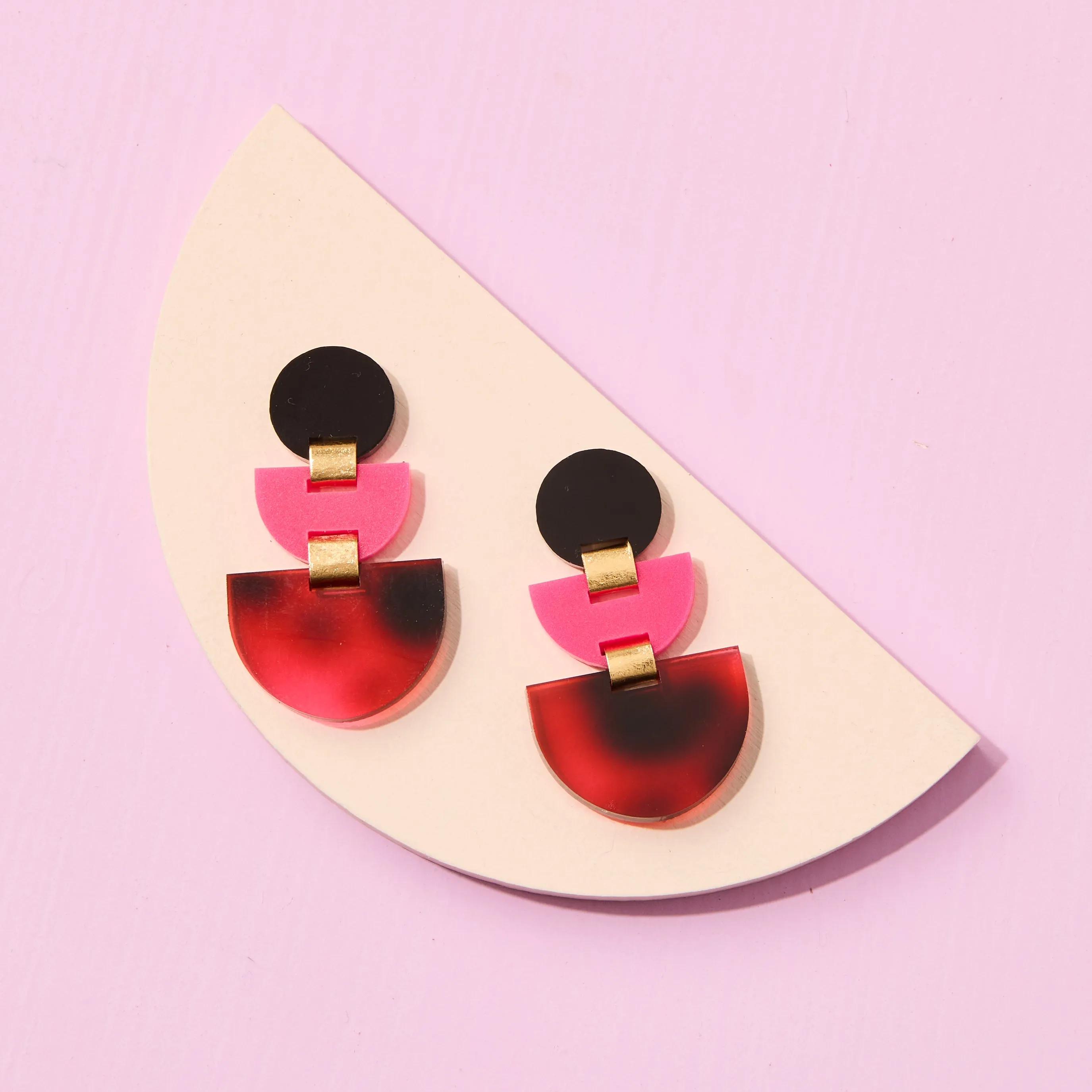 Boat Earrings - Tortoise Pink