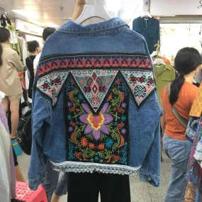 Bohemian Embrodie Western Tribal Native Retro Denim Jacket