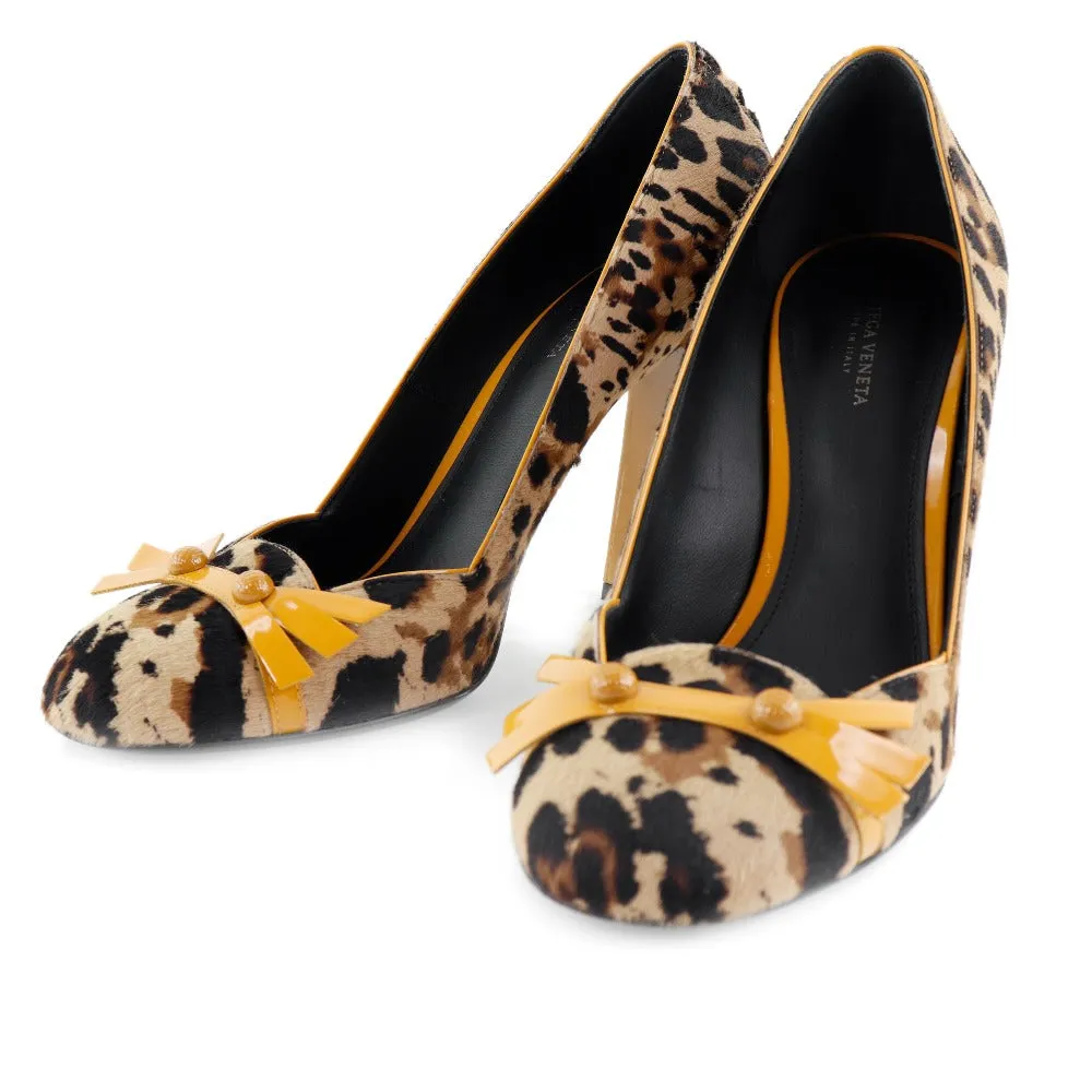 BOTTEGAVENETA pumps Pony, Patent Leather beige Leopard Pattern Women 38 1/2 Used Authentic