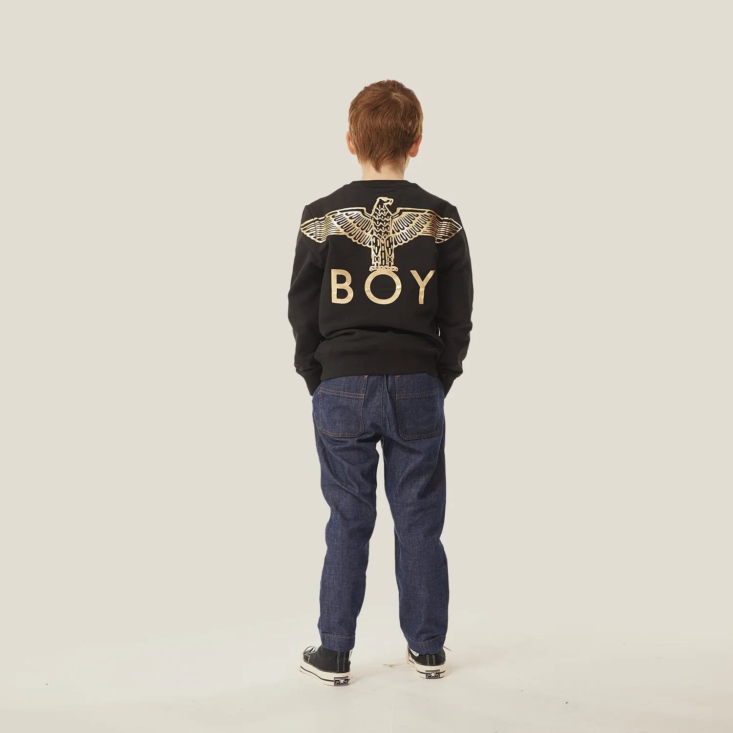 BOY EAGLE BACKPRINT KIDS SWEATSHIRT - BLACK/GOLD