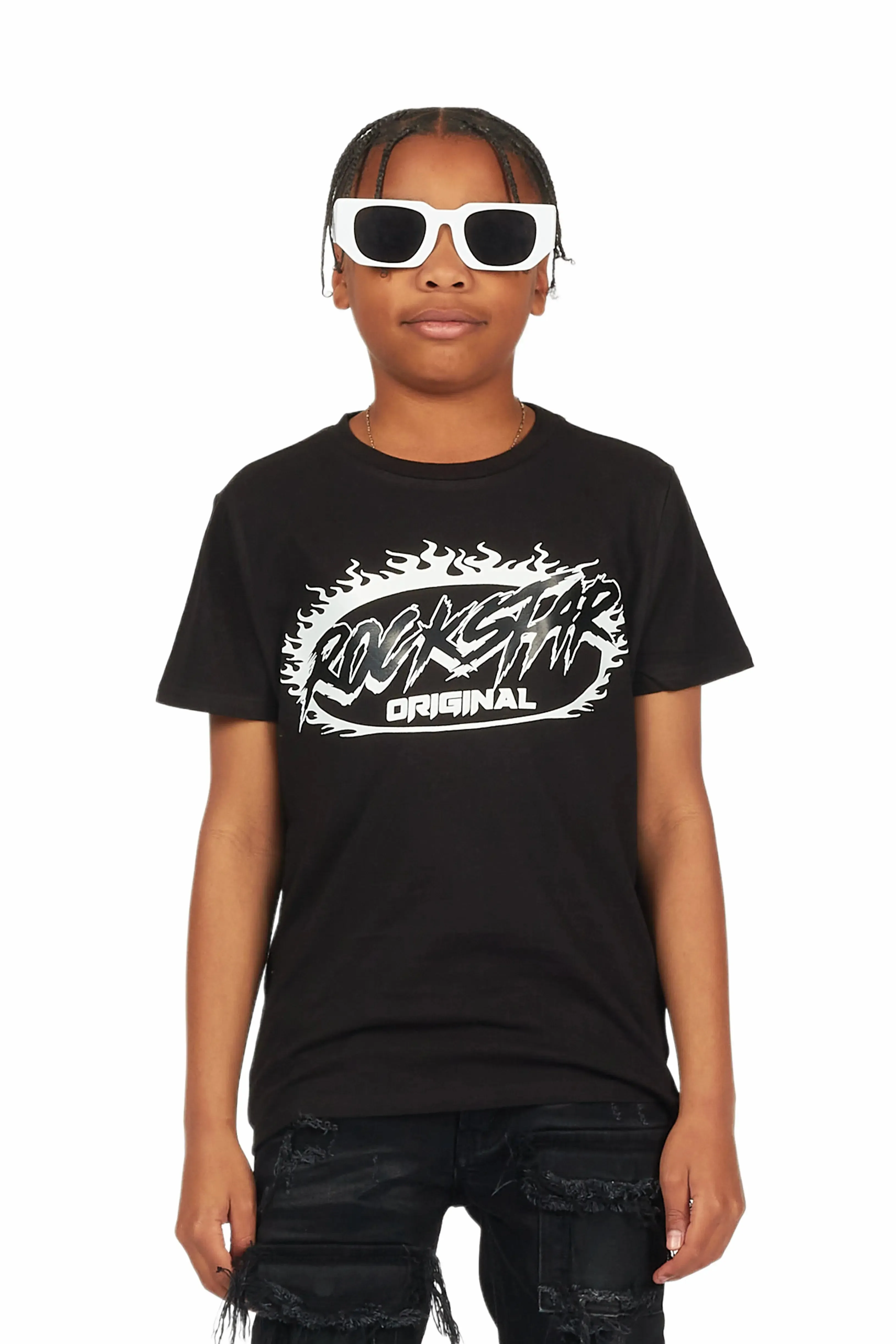 Boys Bakari Black Graphic T-Shirt