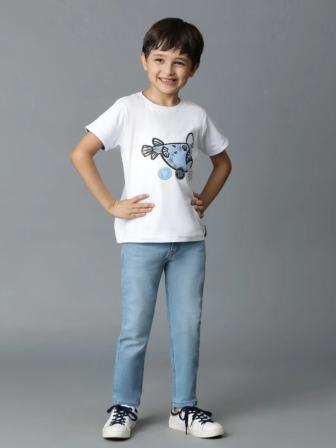 Boys White Printed T-Shirt