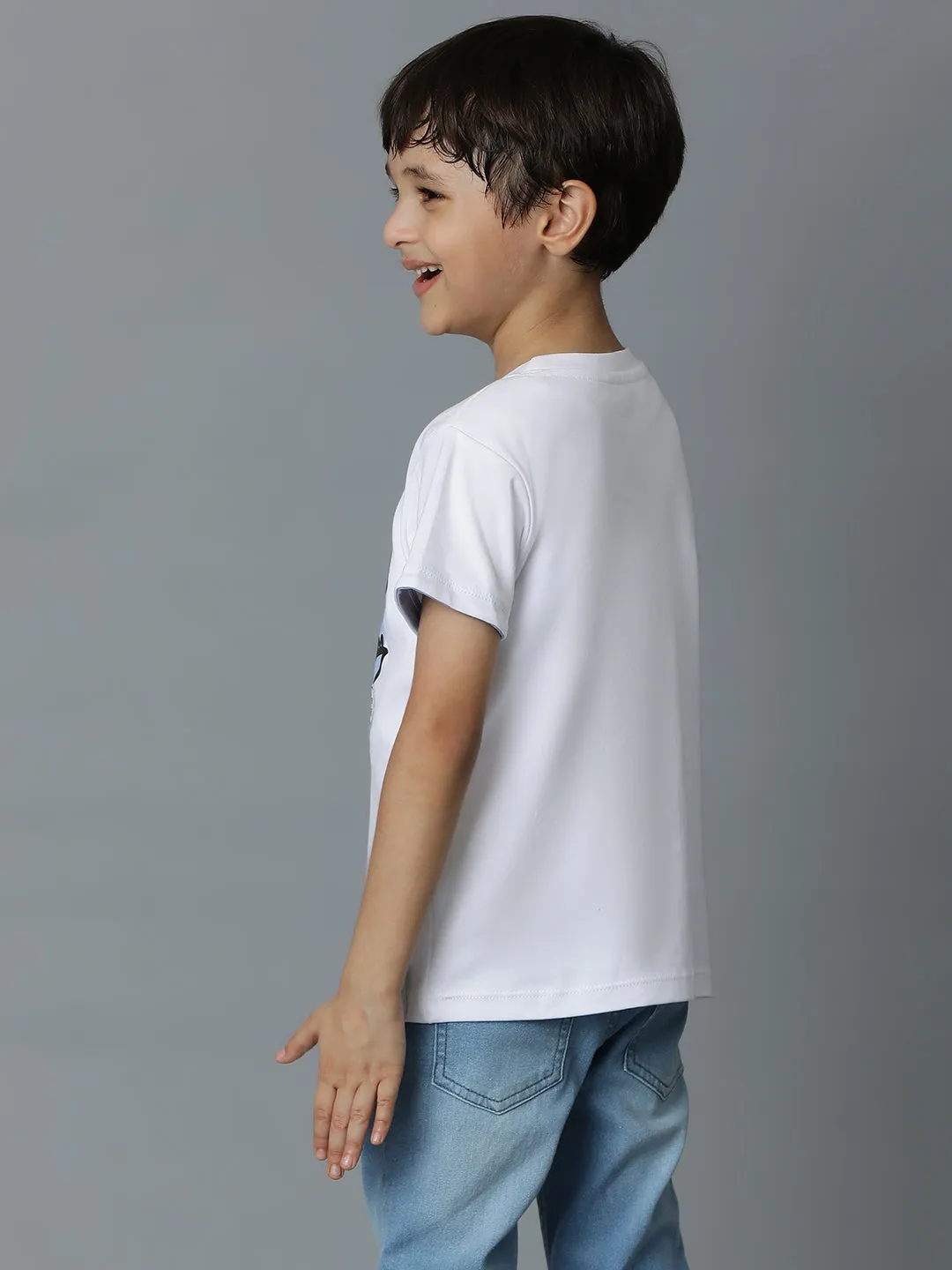 Boys White Printed T-Shirt