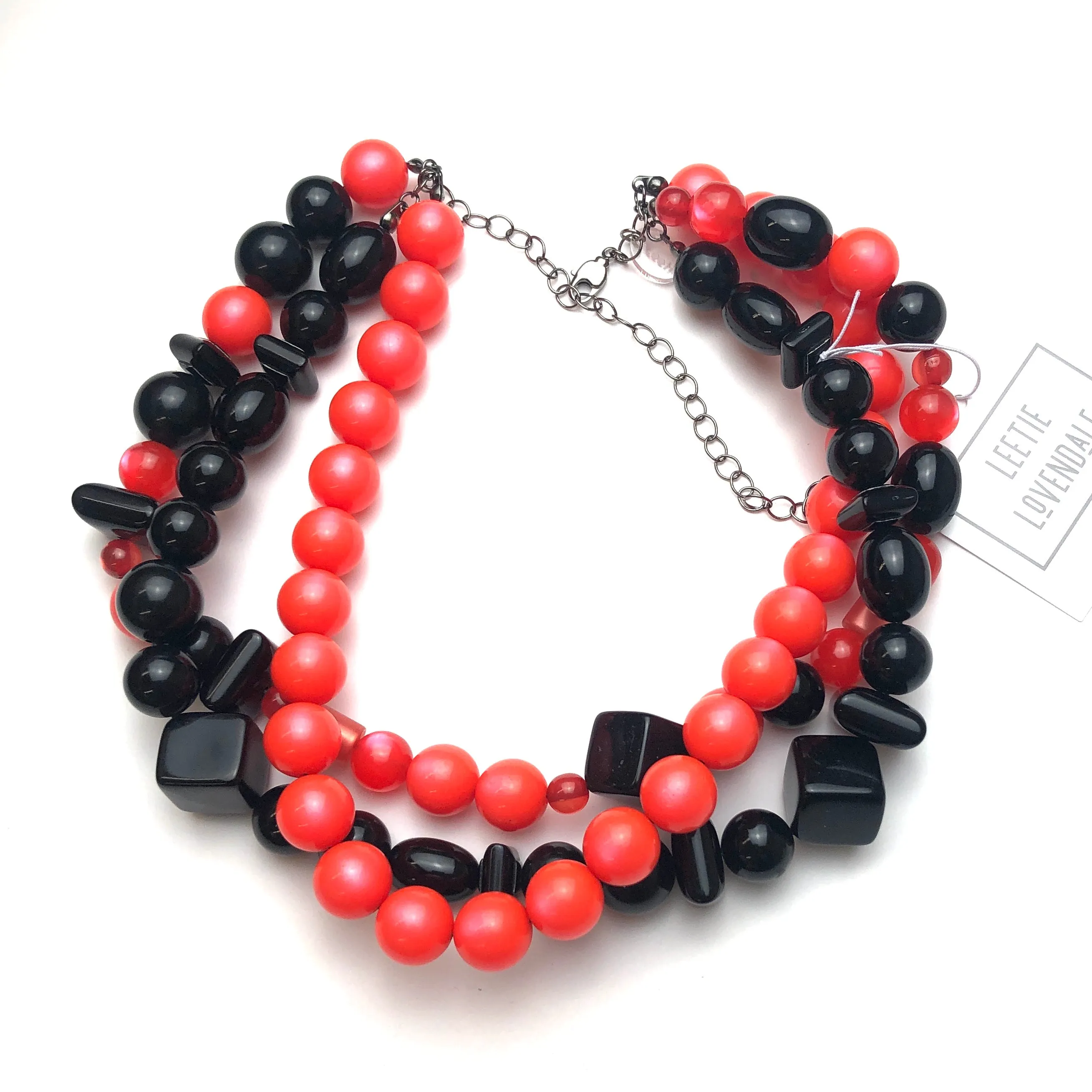 Bright Neon Orange Glow & Black 'Iris' Bead Morgan Necklace