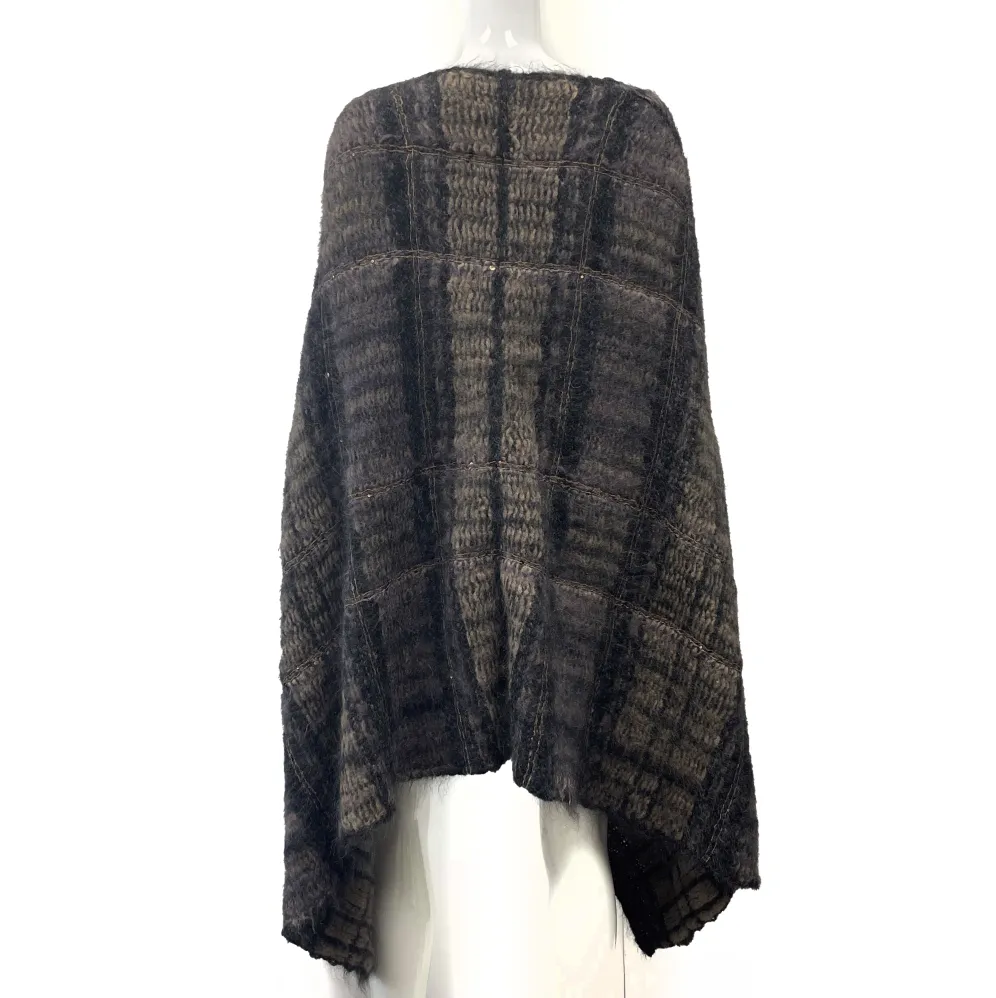 Brunello Cucinelli - Mohair Alpaca Tartan Sequin Bow Poncho Cape Sweater