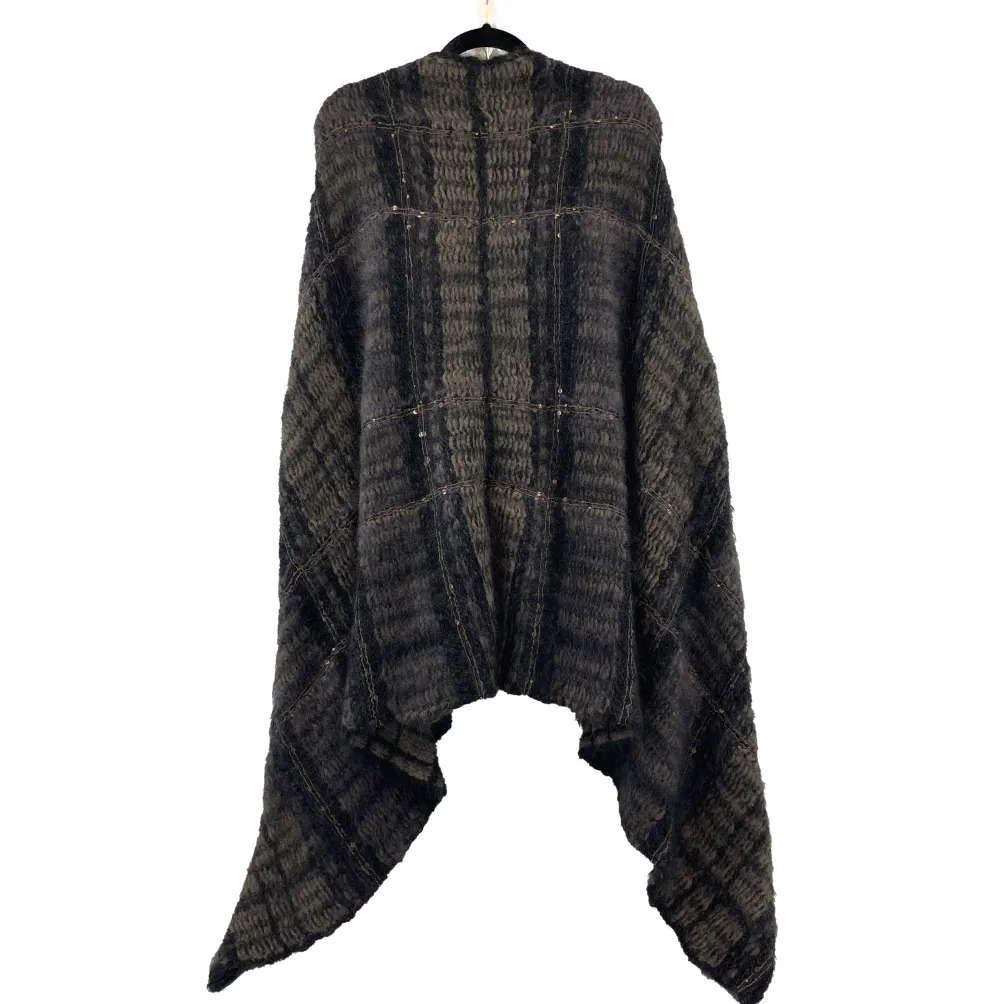 Brunello Cucinelli - Mohair Alpaca Tartan Sequin Bow Poncho Cape Sweater