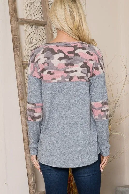 Camouflage Contrast Sweater Knit