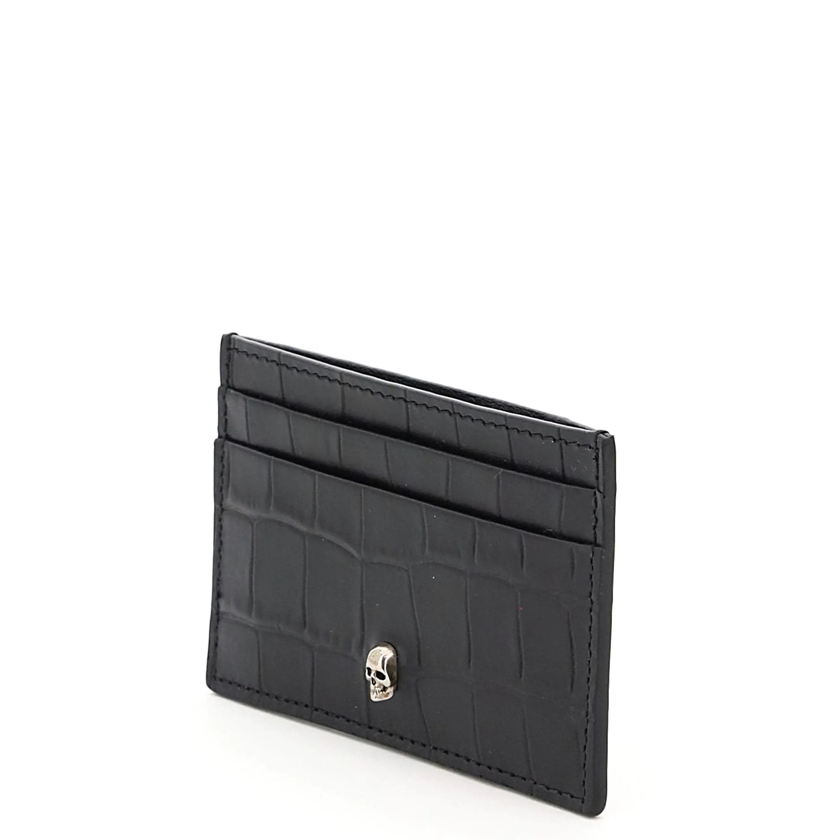 Card Holder, Croc Black/Silver