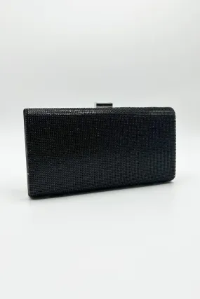 Carna Diamante Embellished Rectangle Clutch Bag in Black