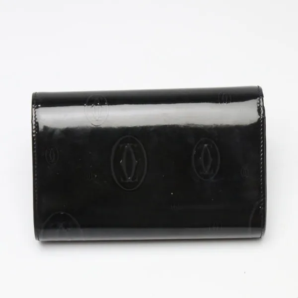 CARTIER Bifold Wallet enamel black L-shaped fastener enamel Bifold Wallet Women Used Authentic