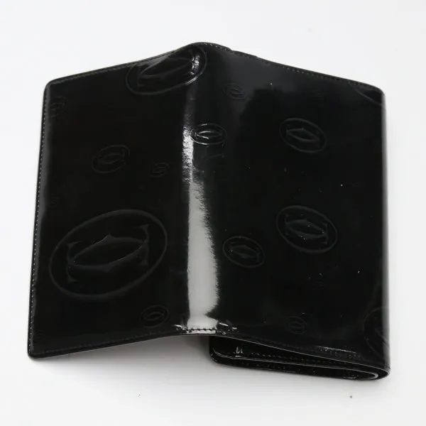 CARTIER Bifold Wallet enamel black L-shaped fastener enamel Bifold Wallet Women Used Authentic