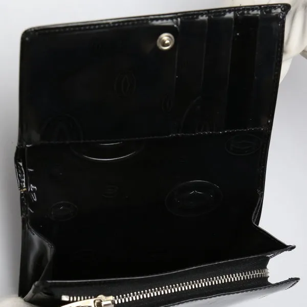 CARTIER Bifold Wallet enamel black L-shaped fastener enamel Bifold Wallet Women Used Authentic