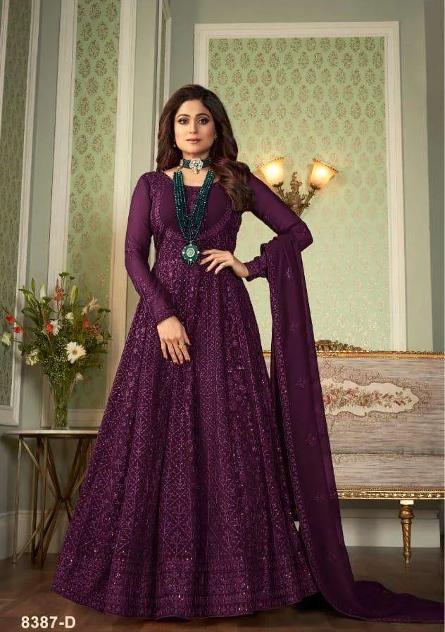 CELEBRITY SHAMITA STYLE DARK COLOURS PARTY WEAR GOWNS