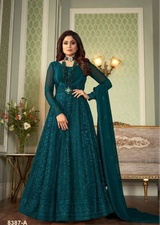 CELEBRITY SHAMITA STYLE DARK COLOURS PARTY WEAR GOWNS