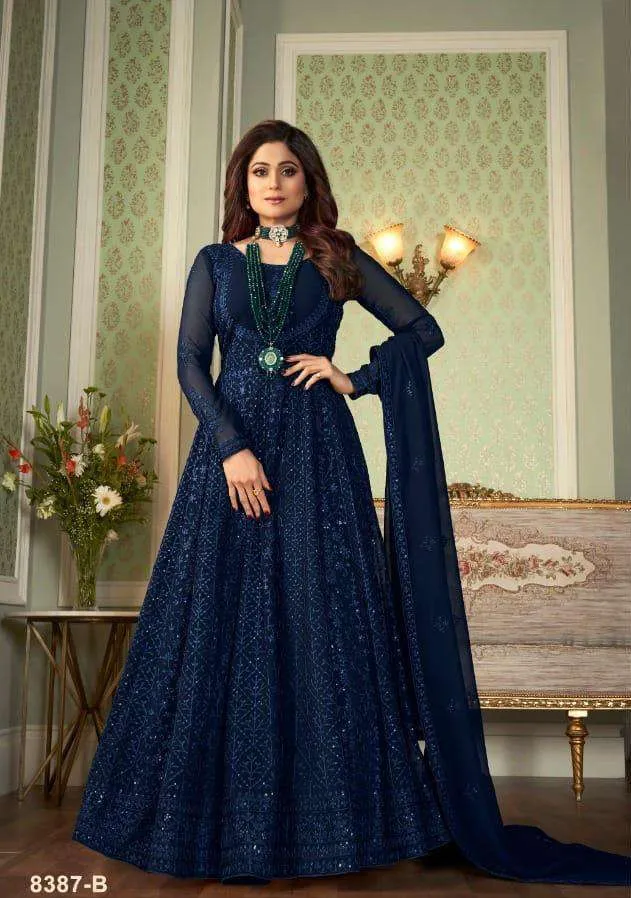 CELEBRITY SHAMITA STYLE DARK COLOURS PARTY WEAR GOWNS