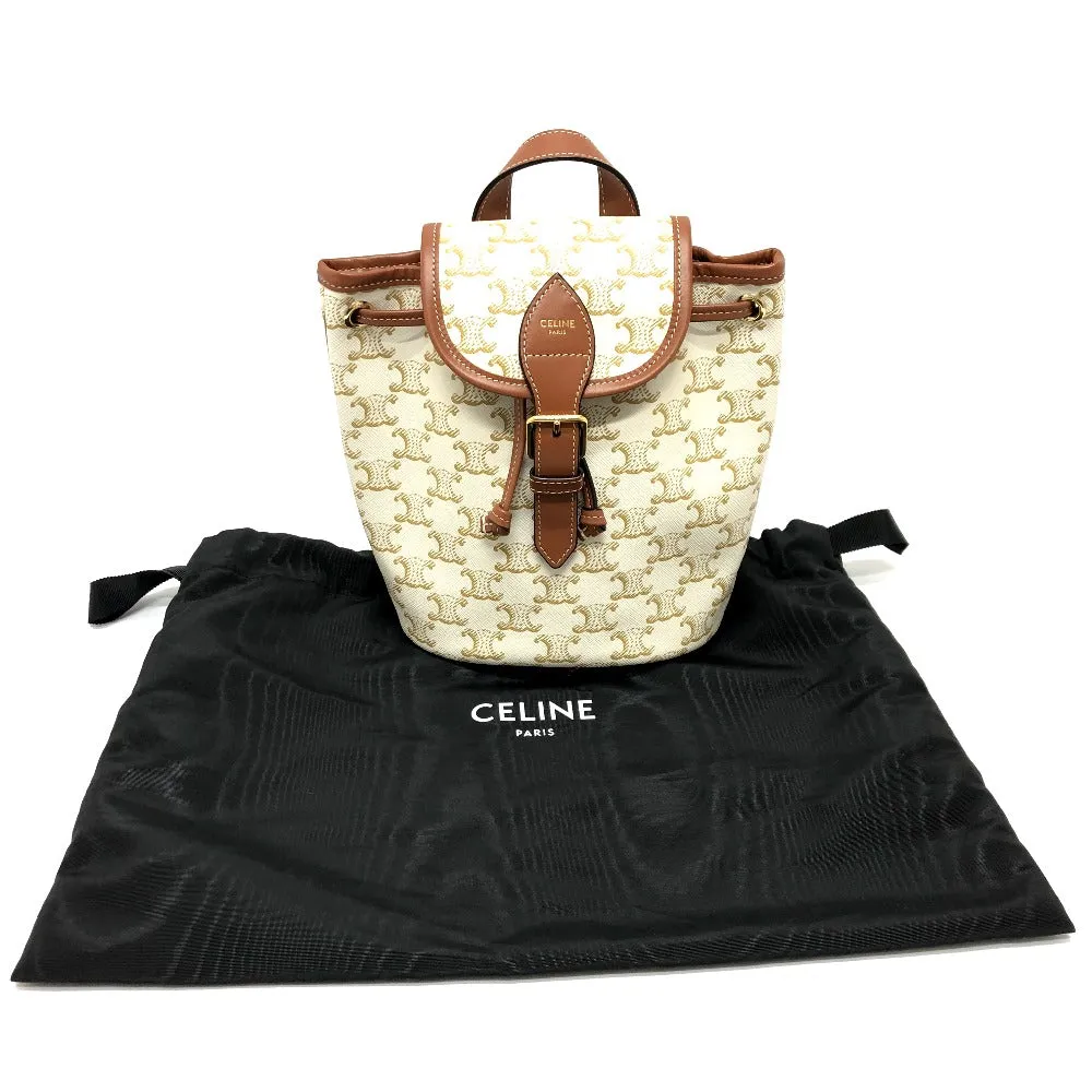 CELINE Backpack PVC / Leather White x brown Triomphe minifolco Women Used Authentic