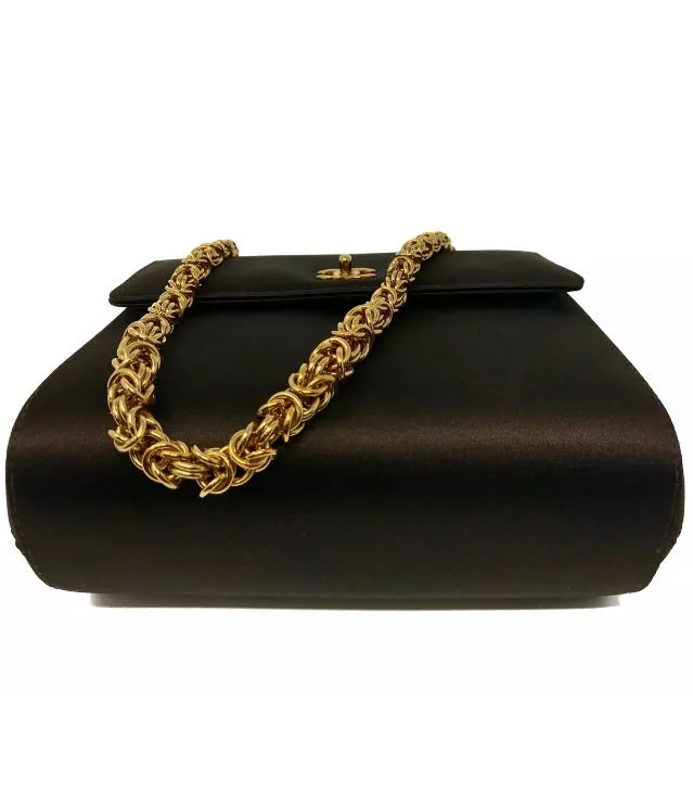 Chanel Vintage Brown Satin Gold Chain Bag