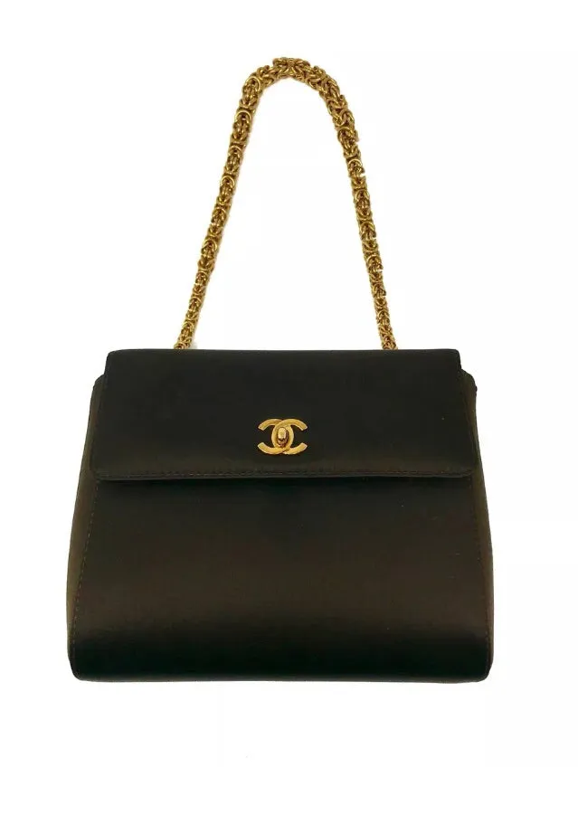 Chanel Vintage Brown Satin Gold Chain Bag