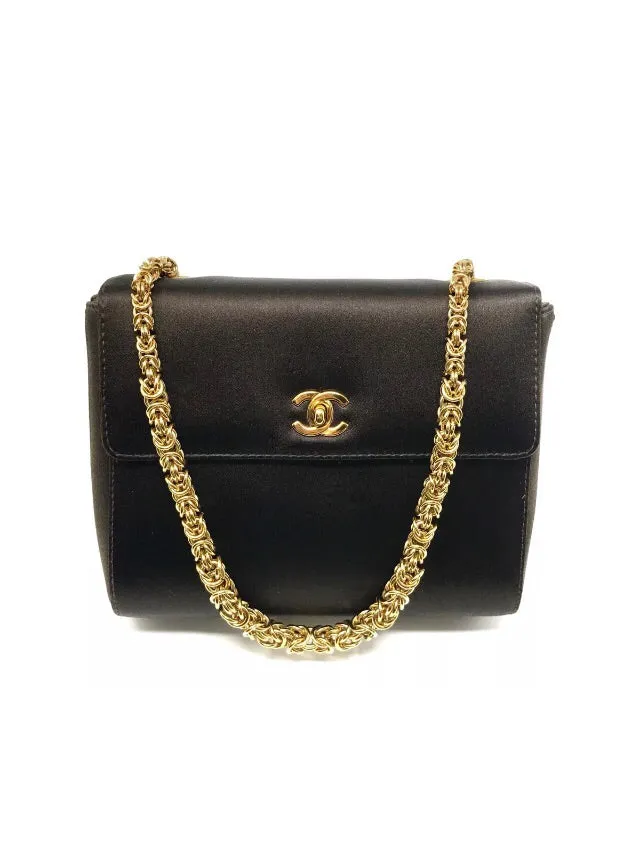 Chanel Vintage Brown Satin Gold Chain Bag