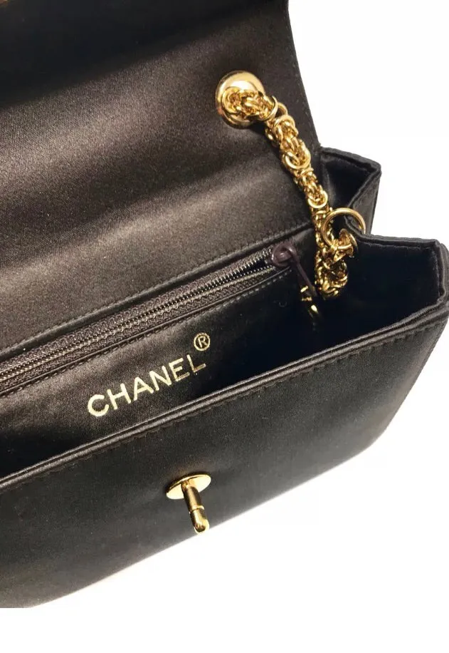 Chanel Vintage Brown Satin Gold Chain Bag