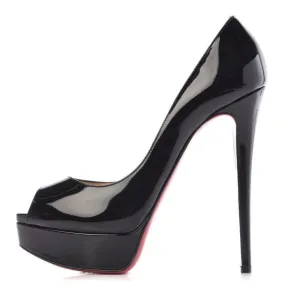 Christian Louboutin Black Patent Calfskin Lady 150 Peep Toe Platform Pumps