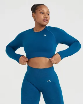 Classic Seamless 2.0 Long Sleeve Crop Top | Petrol Blue Marl