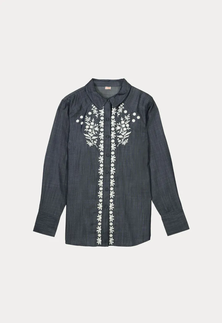 Contrast Embroidered Denim Shirt