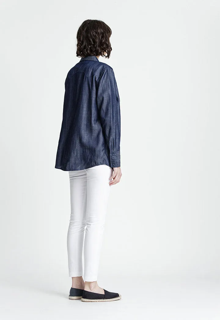 Contrast Embroidered Denim Shirt