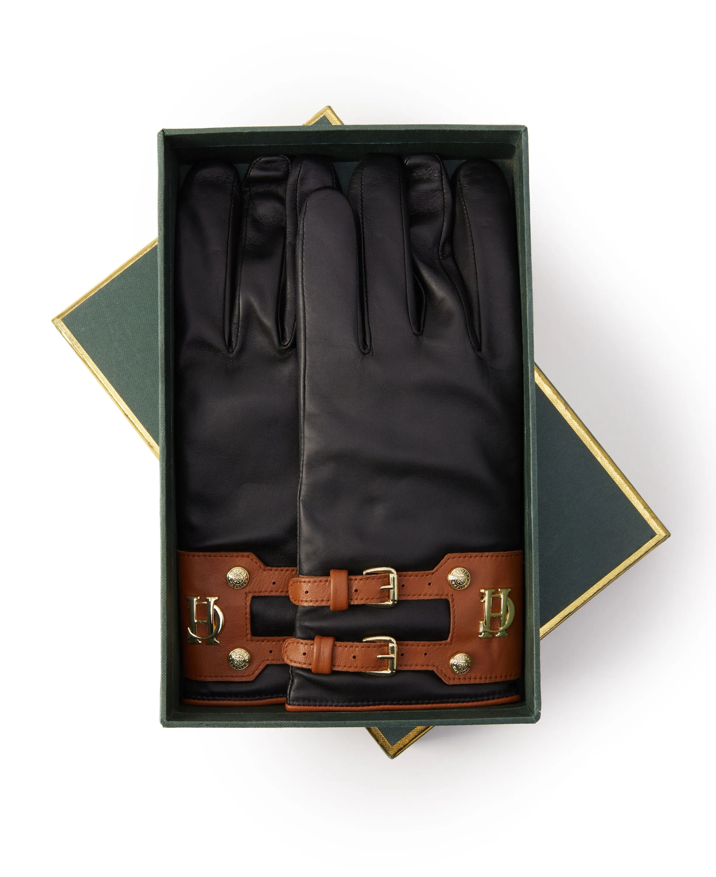 Contrast Leather Gloves - Black/Tan