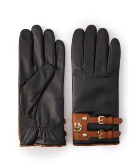 Contrast Leather Gloves - Black/Tan