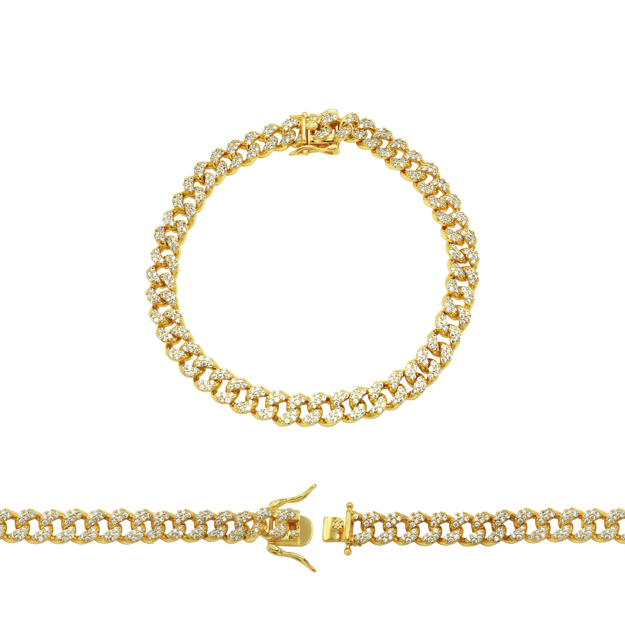 Cuban Link Necklace Bracelet Anklet 14K Gold Plated 8 mm Cubic Zirconia Curb Chain Men Women Fashion Jewelry