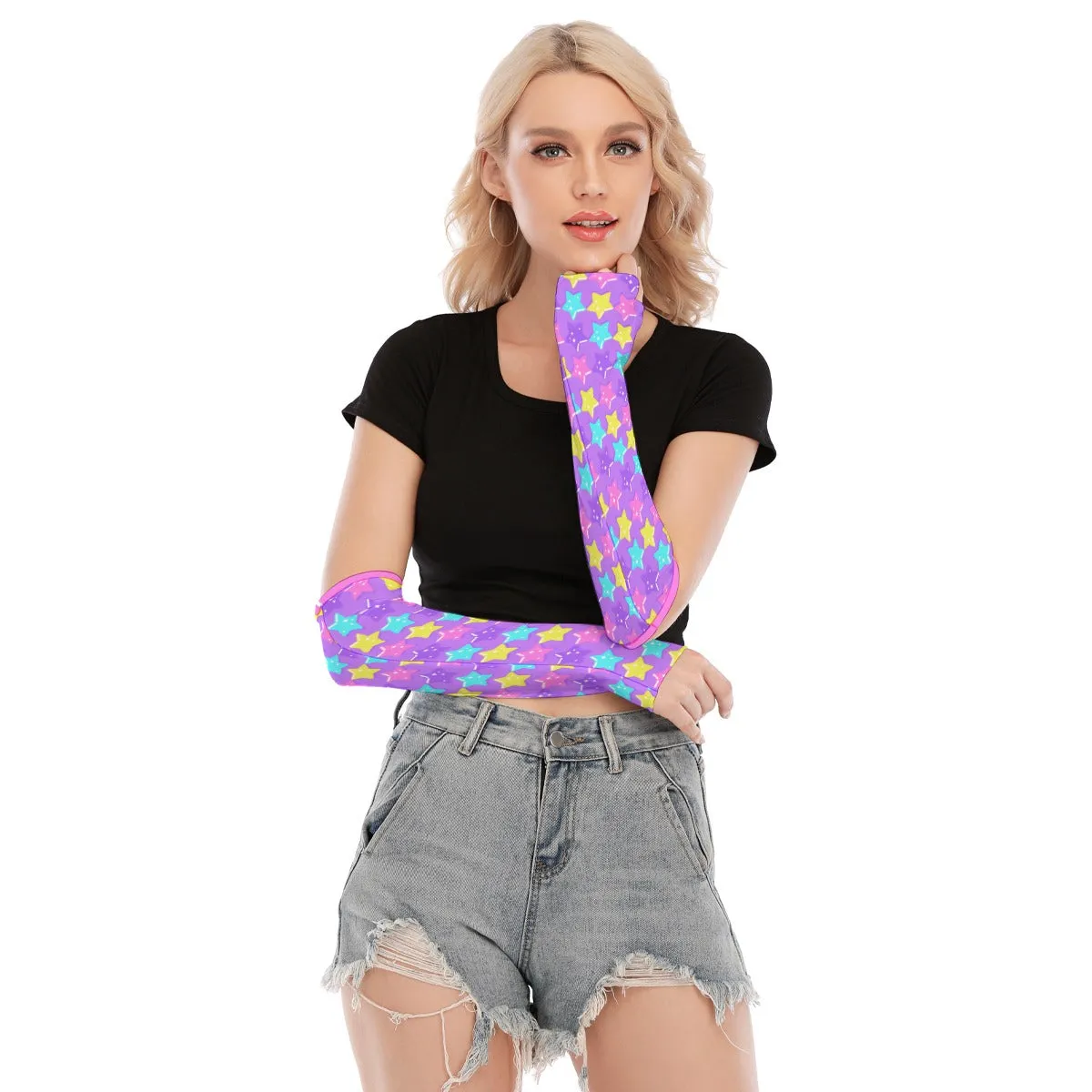 Electric Star Wave Purple Unisex Fingerless Gloves