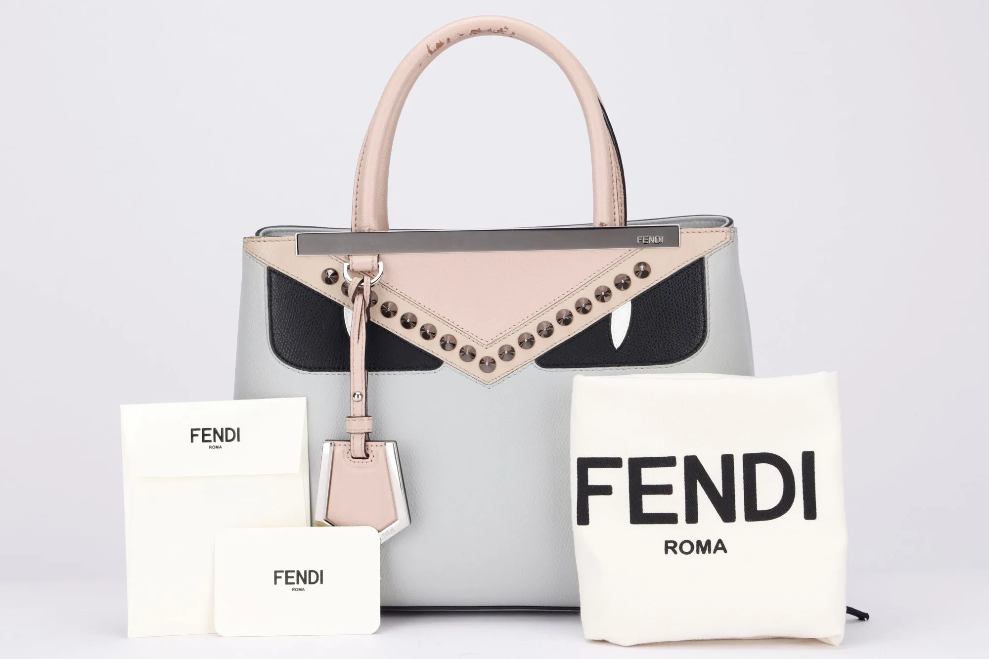 Fendi 2 Jours Monster Eyes (8BH253.A3AX.189-8762) Grey Calf Leather, Silver Hardware, with Pink Strap, Card & Dust Cover