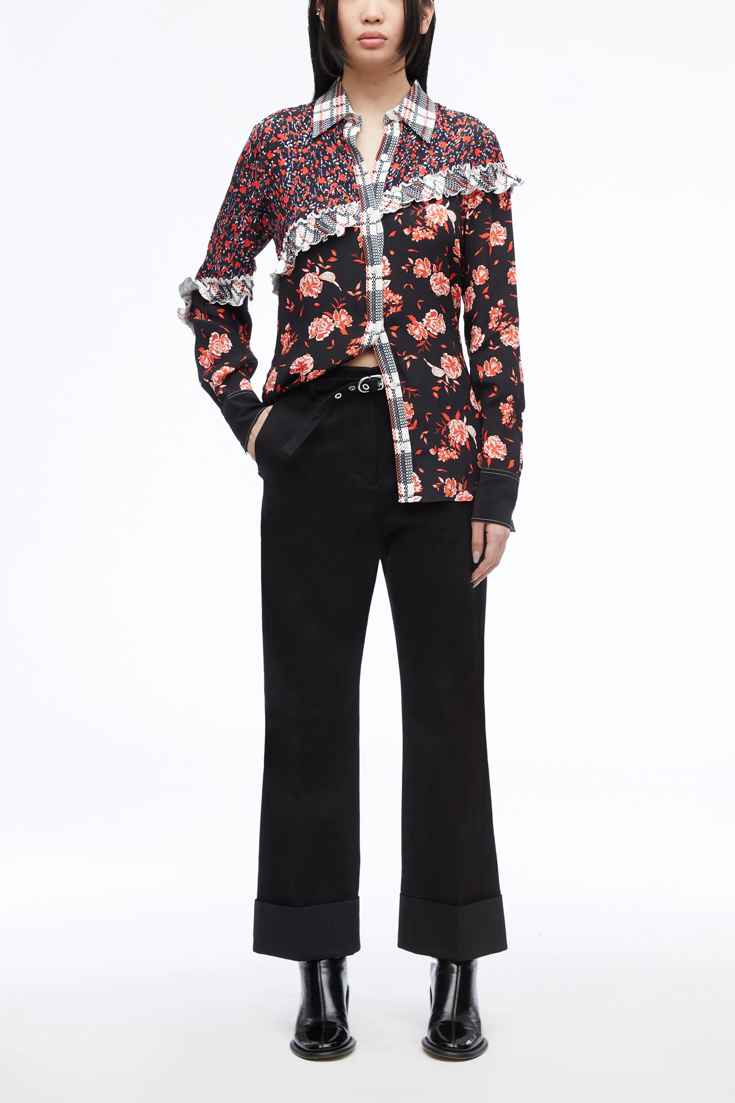 Floral Collage Ruffle Shirt