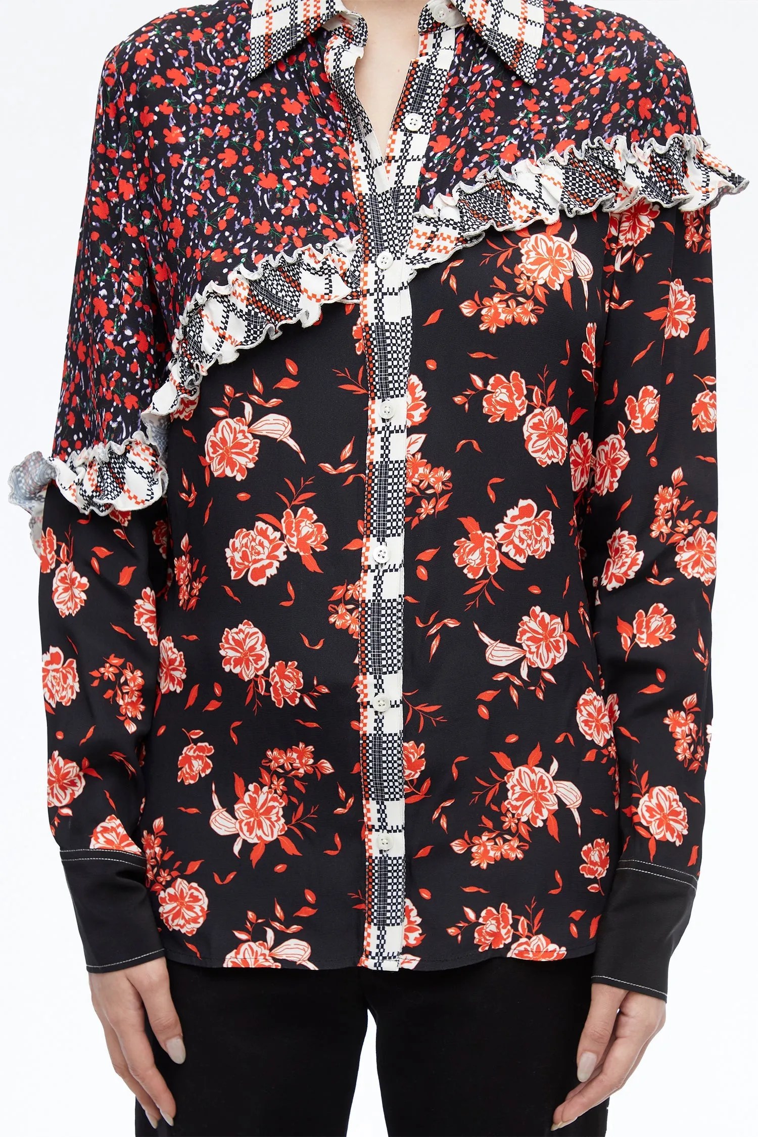 Floral Collage Ruffle Shirt