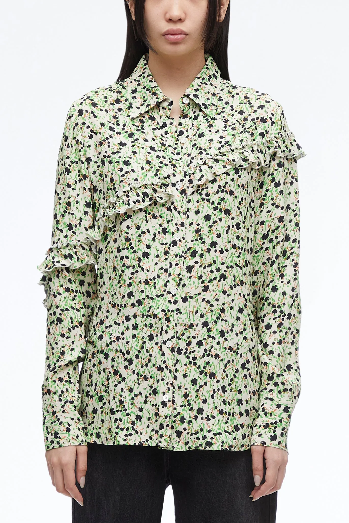 Floral Collage Ruffle Shirt